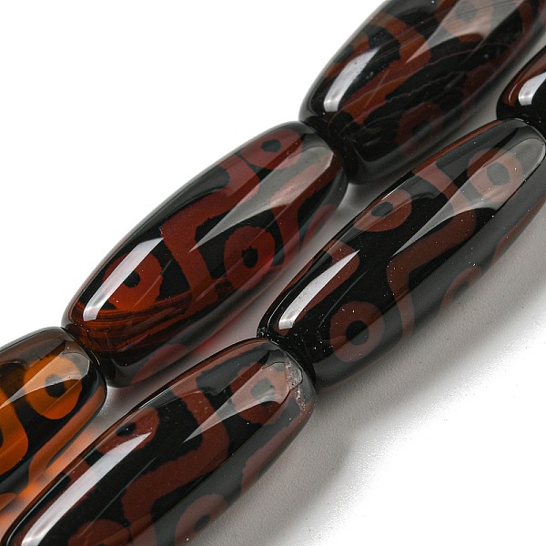 

PandaHall Tibetan Style dZi Beads Strands, Natural & Dyed Agate Beads, Rice with 9-Eye Pattern, Coconut Brown, 30x11mm, Hole: 2~2.5mm, about...