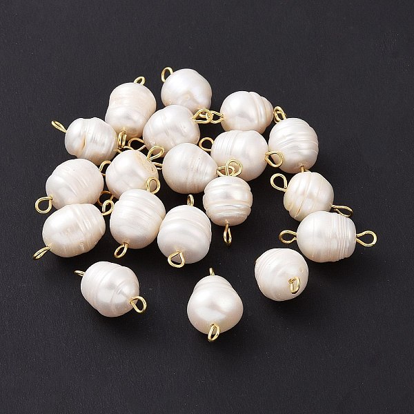 

PandaHall Grade B Natural Cultured Freshwater Pearl Connector Charms, with 304 Stainless Steel Double Loops, Polished Rice, Golden...