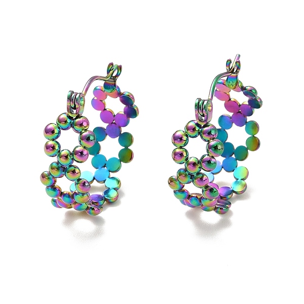 

PandaHall Ion Plating(IP) 304 Stainless Steel Beaded Ring Hoop Earrings for Women, Rainbow Color, 19x7.5mm, Pin: 0.7mm 304 Stainless Steel...