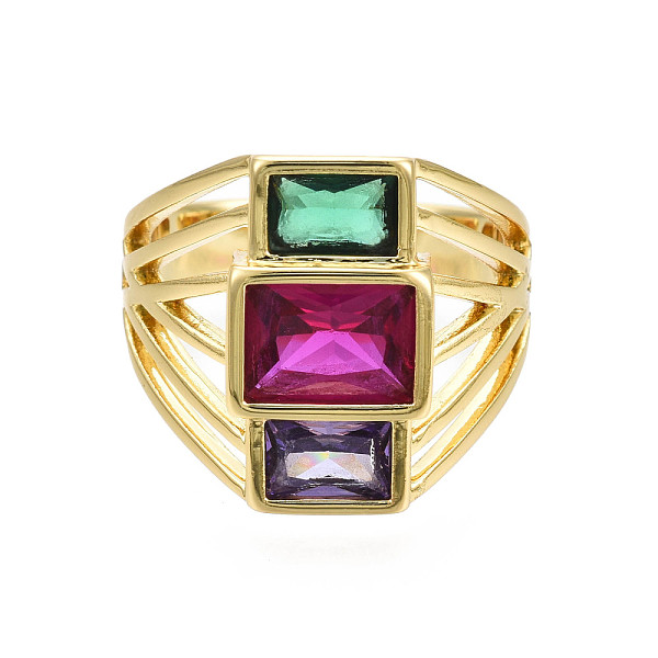 

PandaHall Colorful Cubic Zirconia Triple Rectangle Open Cuff Ring, Brass Chunky Wide Ring for Women, Nickel Free, Real 18K Gold Plated, US...