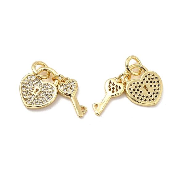 

PandaHall Brass Micro Pave Clear Cubic Zirconia Charms, with Jump Ring, Heart Lock & Key Charm, Real 18K Gold Plated, Heart: 13.5x11x1.5mm...
