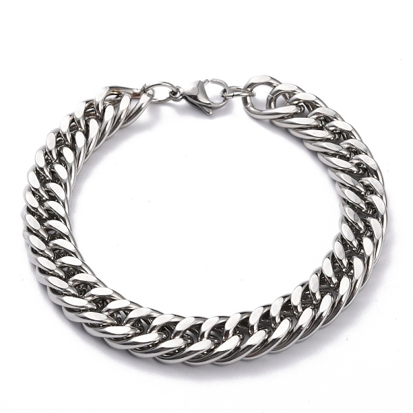 

PandaHall 304 Stainless Steel Cuban Link Chain Bracelets, with Lobster Claw Clasps, Faceted, Stainless Steel Color, 8-7/8x3/8 inch(22.5x1cm)...