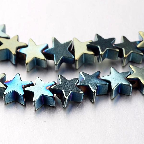 

PandaHall Electroplate Non-magnetic Synthetic Hematite Bead Strands, Star, Green Plated, 6x6x2~3mm, Hole: 1mm, about 86pcs/strand, 15.7 inch...