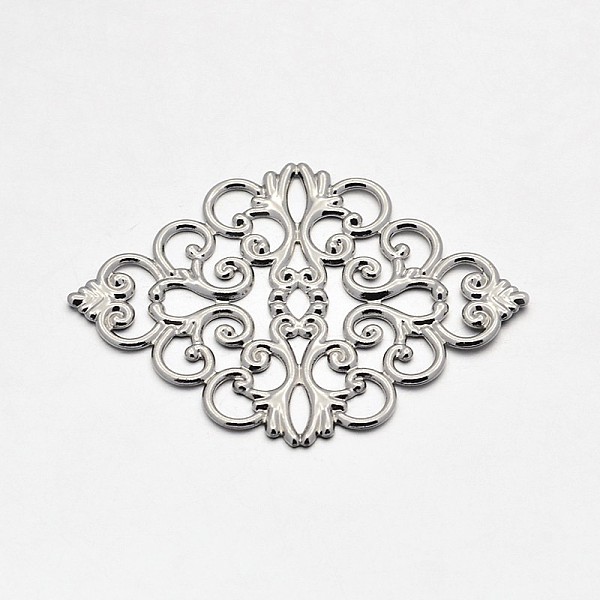 

PandaHall Brass Rhombus Filigree Findings, Platinum, 31x43x1mm Brass Rhombus