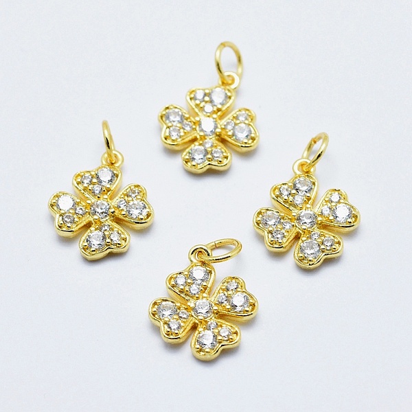 

PandaHall Brass Micro Pave Cubic Zirconia Charms, Long-Lasting Plated, Lead Free & Nickel Free & Cadmium Free, Clover, Real 18K Gold Plated..., Clear