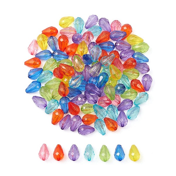 

PandaHall 100Pcs Transparent Acrylic Beads, Faceted, Teardrop, Mixed Color, 12x8mm, Hole: 1.5mm Acrylic Teardrop Multicolor