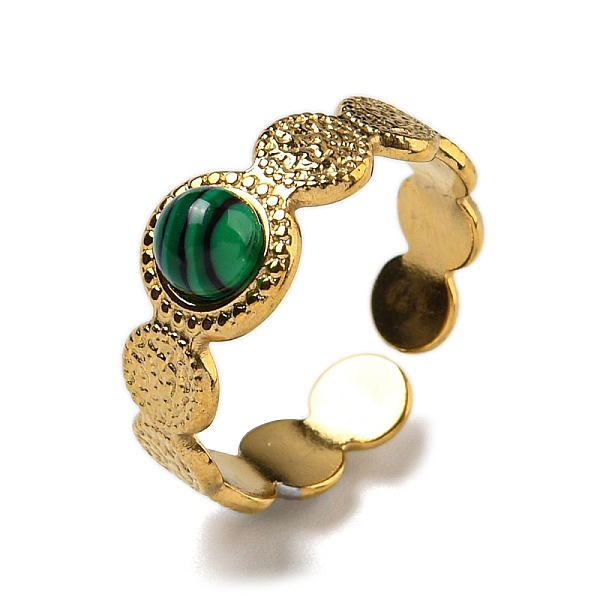

PandaHall 304 Stainless Steel Open Cuff Rings, Synthetic Malachite Round Finger Rings for Women Men, Real 18K Gold Plated, Adjustable...