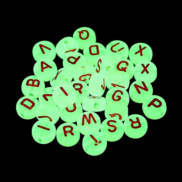 

PandaHall Transparent Luminous Acrylic Beads, Flat Round with Letters, Red, 7x4mm, Hole: 1.4mm Acrylic Flat Round Red