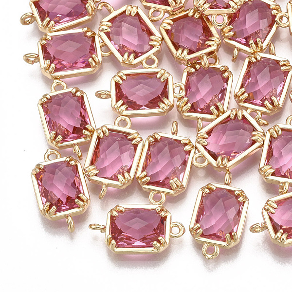 

PandaHall Glass Links connectors, with Brass Findings, Faceted, Rectangle, Golden, Hot Pink, 16x9x3.5mm, Hole: 1.2mm Glass Rectangle Pink
