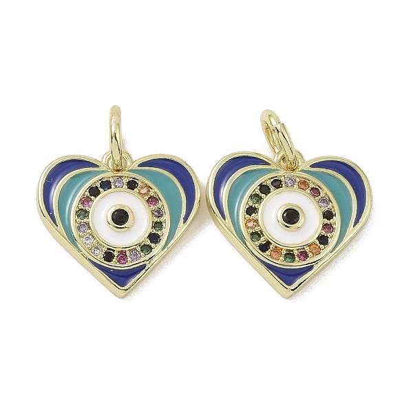 

PandaHall Real 18K Gold Plated Brass Micro Pave Cubic Zirconia Pendants, with Enamel and Jump Ring, Evil Eye Charms, Heart, 14x15x3mm, Hole...