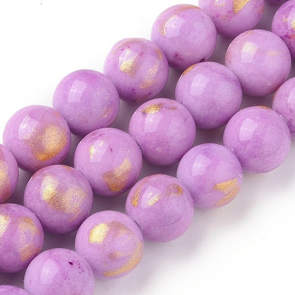 

PandaHall Natural Jade Beads Strands, with Gold Foil, Dyed, Round, Violet, 4mm, Hole: 1mm, about 92~95pcs/strand ,14.96 inch(38cm) Other..., Purple