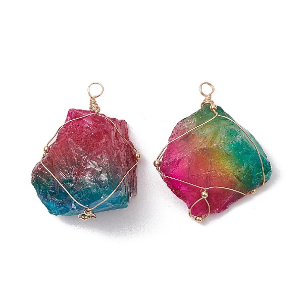 

PandaHall Electroplated Raw Rough Natural Quartz Crystal Big Pendants, Nuggets Charms with Light Gold Plated Copper Wire Wrapped, Colorful...