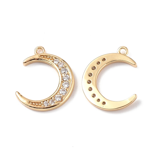

PandaHall Brass Micro Pave Clear Cubic Zirconia Charms, Moon, Real 18K Gold Plated, 14.5x12x1.4mm, Hole: 1mm Brass+Cubic Zirconia Moon Clear