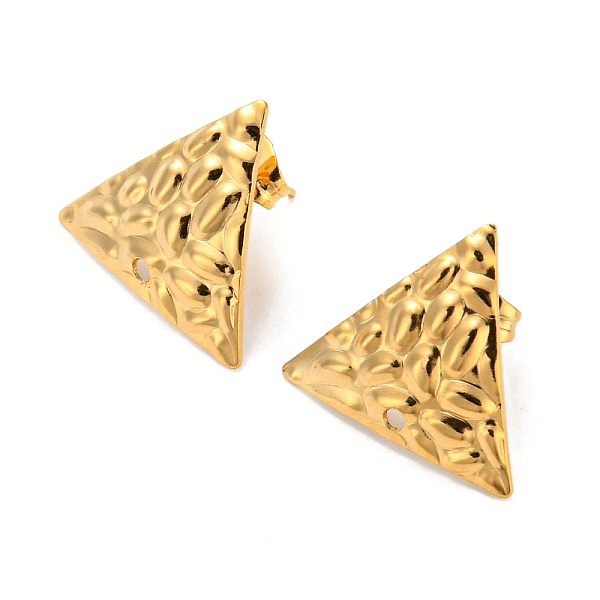 

PandaHall 304 Stainless Steel Stud Earring Findings, Textured Triangle, Real 18K Gold Plated, 15x17.5mm, Hole: 1mm, Pin: 0.8mm 304 Stainless...