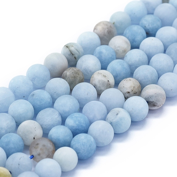 

PandaHall Natural Aquamarine Beads Strands, Frosted, Round, 12mm, Hole: 1mm, about 33~34pcs/Strand, 15.35 inch(39cm) Aquamarine Round