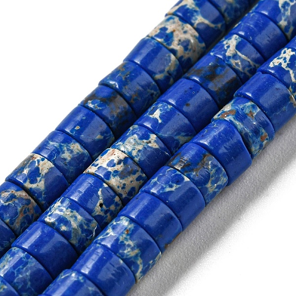 

PandaHall Synthetic Imperial Jasper Dyed Beads Strands, Disc, Heishi Beads, Blue, 4~4.5x2~3mm, Hole: 0.7mm, about 140~141pcs/strand...