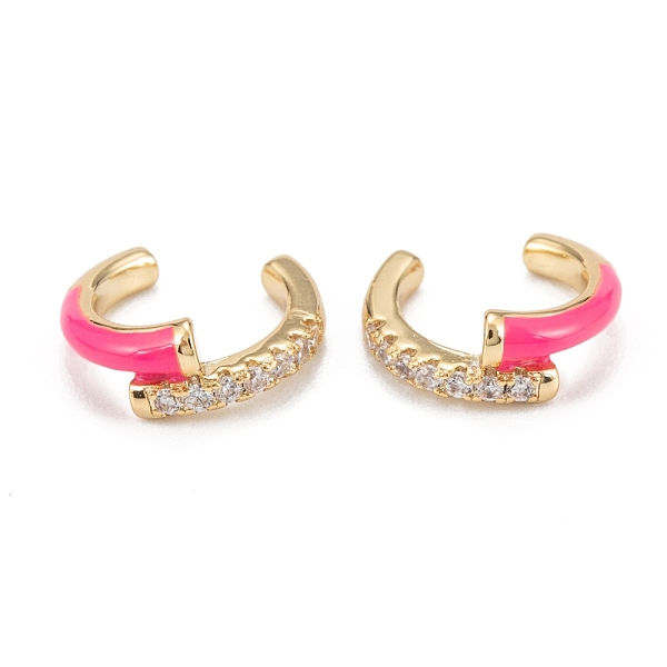 

PandaHall Brass Micro Pave Cubic Zirconia Cuff Earrings, Long-Lasting Plated, with Enamel, Ring, Real 18K Gold Plated, 10x11x2~4mm Cubic...