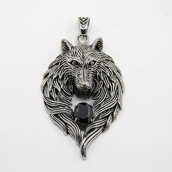 

PandaHall Retro Men's 304 Stainless Steel Steel Big Wolf Head Pendants, with Rhinestone, Antique Silver, Jet, 74x45x18mm, Hole: 10x7mm 304..., Black