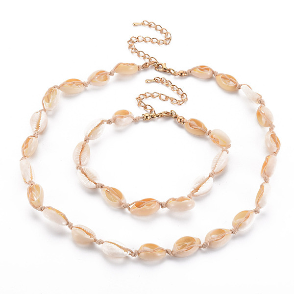 

PandaHall Natural Shell Beaded Necklace and Bracelet, Braided Jewelry Set for Women, Blanched Almond, 9-3/8 inch(23.8cm), 17.83 inch(45.3cm)...