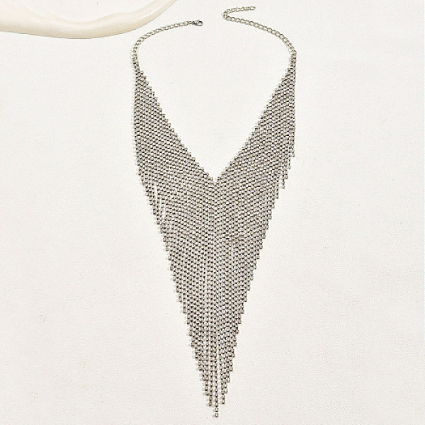 

PandaHall Iron Chains Tassel Statement Necklace, Bib Necklace Choker for Women, Platinum, 22.44 inch(57cm) Iron