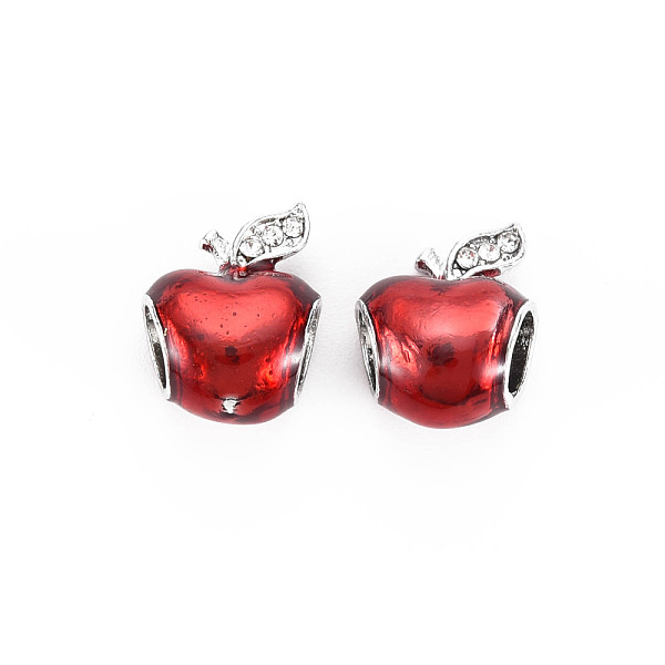 

PandaHall Rack Plating Alloy Enamel European Beads, with Crystal Rhinestone, Large Hole Beads, Cadmium Free & Nickel Free & Lead Free, Apple..., Red