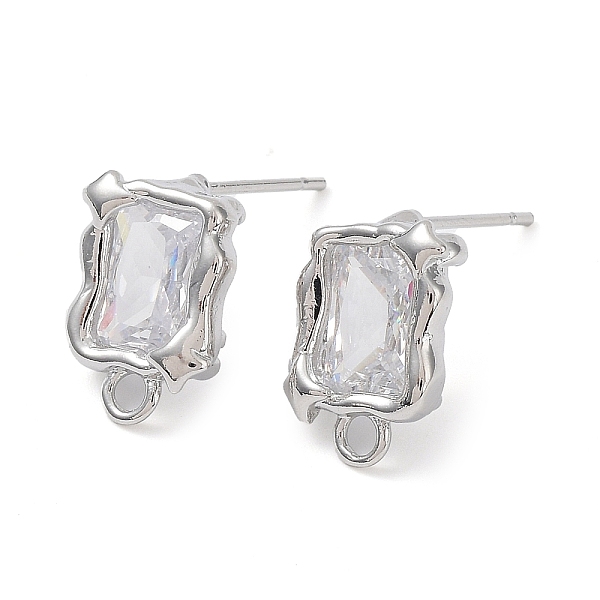 

PandaHall Brass Stud Earring Finding, with Clear Glass and Horizontal Loops, Rectangle, Real Platinum Plated, 13.5x9mm, Hole: 1.8mm, Pin...