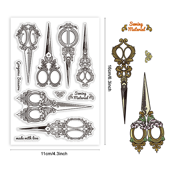 

PandaHall CRASPIRE Vintage Scissors Clear Rubber Stamps Ornate Word Transparent Retro Postmark Silicone Seals Stamp Journaling Card Making...
