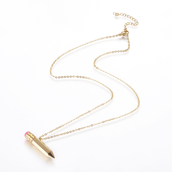 

PandaHall 304 Stainless Steel Pendant Necklaces, with Enamel, Pencil, Golden, 460x1mm 304 Stainless Steel Pink