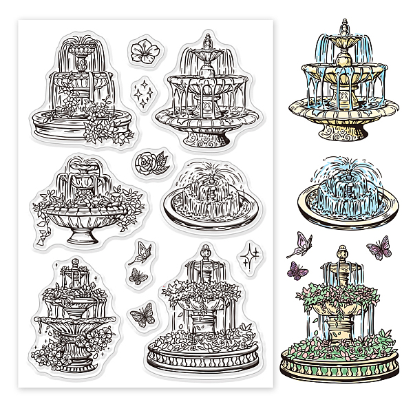 

PandaHall GLOBLELAND Retro Garden Fountain Flower Clear Stamps for DIY Scrapbooking Flower Butterfly Silicone Stamp Seals Transparent Stamp...