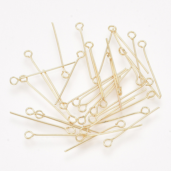 

PandaHall Brass Eye Pins, Real 18K Gold Plated, 20~20.5x0.5mm, Hole: 1.6mm Brass