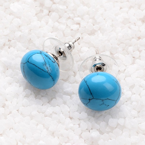 

PandaHall Synthetic Turquoise Stud Earrings, with Platinum Tone Brass Findings, 21.5x12mm, Pin: 0.7mm Synthetic Turquoise