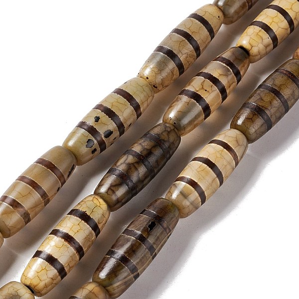 

PandaHall Tibetan Style dZi Beads Strands, Natural & Dyed Agate Beads, Rice, Stripe Pattern, 28.5~30x10mm, Hole: 2.5mm, about 10pcs/strand...