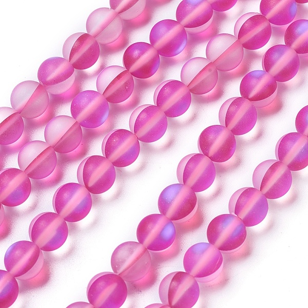 

PandaHall Synthetic Moonstone Beads Strands, Holographic Beads, Half AB Color Plated, Frosted, Round, Magenta, 6mm, Hole: 1mm, about..., Pink