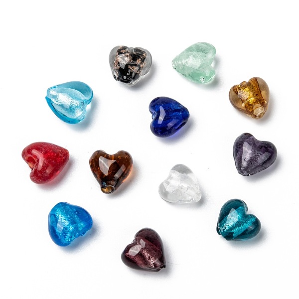 

PandaHall Handmade Silver Foil Glass Beads, for Mother's Day Gift Making, Heart, Mixed Color, 12x12x8mm, Hole: 1~2mm Silver Foil Heart..., Multicolor
