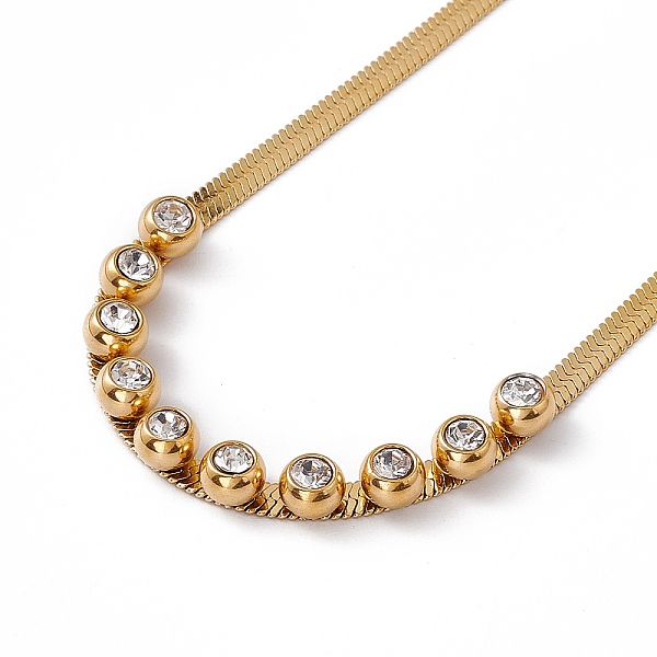 

PandaHall Crystal Rhinestone Pendant Necklace with 304 Stainless Steel Herringbone Chains, Golden, Round Pattern, Penant: 5mm, 16-1/8 inch..., Clear