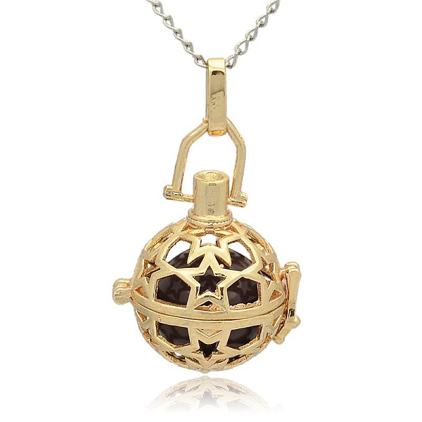 

PandaHall Golden Tone Brass Hollow Round Cage Pendants, with No Hole Spray Painted Brass Round Beads, DarkSlate Blue, 35x25x21mm, Hole...