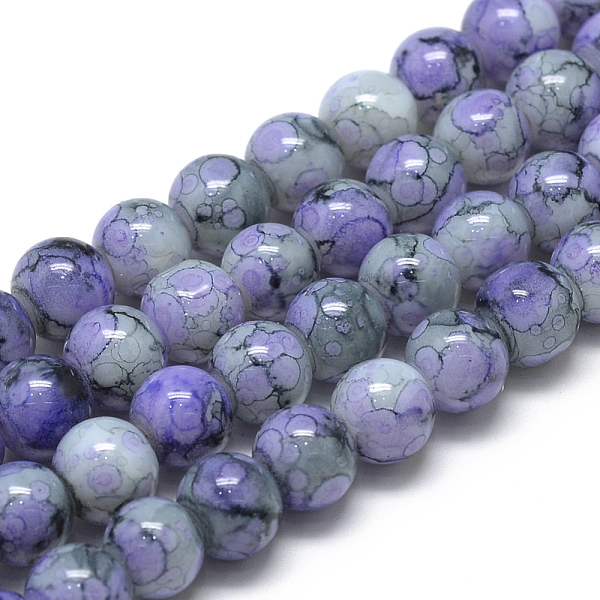 

PandaHall Baking Painted Glass Beads Strands, Swirl Glass Beads, Round, Medium Slate Blue, 8~8.5mm, Hole: 1.5mm, about 105pcs/strand, 31.8..., Purple