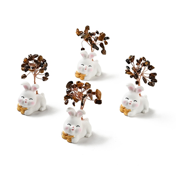 

PandaHall Natural Tiger Eye Tree Display Decorations, Resin Rabbit Base Feng Shui Ornament for Wealth, Luck, Rose Gold, 26x42~49x62~64mm..., White