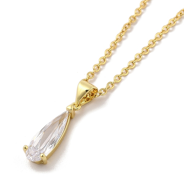 

PandaHall 304 Stainless Steel Pendant Necklaces, Brass Micro Pave Clear Cubic Zirconia Pendant Necklaces, Teardrop, 17.52 inch(44.5cm)..., Silver