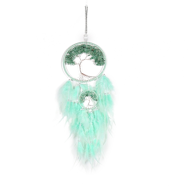 Retro Style Iron & Natural Green Aventurine Pendant Hanging Decoration