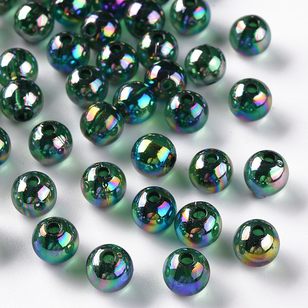 

PandaHall Transparent Acrylic Beads, AB Color Plated, Round, Green, 8x7mm, Hole: 2mm, about 1745pcs/500g Acrylic Round Green