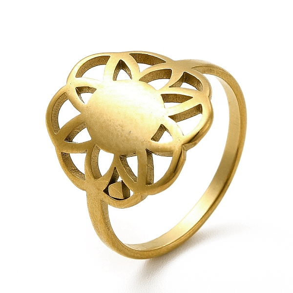 

PandaHall Ion Plating(IP) 201 Stainless Steel Finger Rings, Hollow Out Flower Wide Band Rings for Women, Golden, US Size 6(16.5mm), Flower...