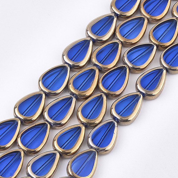 

PandaHall Electroplate Glass Beads Strands, Edge Plated, Teardrop, Blue, 16.5x11.5x5mm, Hole: 1mm, about 20pcs/strand, 12.9 inch Glass...