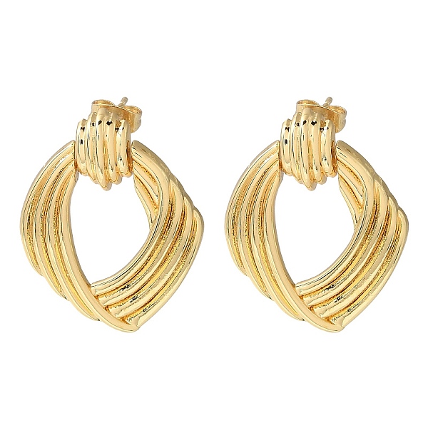 

PandaHall Rack Plating Brass Dangle Stud Earrings, Hollow Rhombus, Real 16K Gold Plated, 32x24.5mm Brass Rhombus Clear