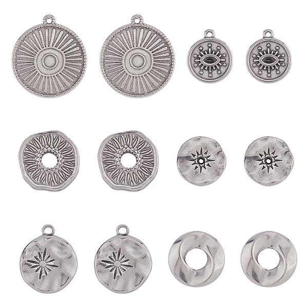 

PandaHall DICOSMETIC DIY Jewelry Making Finding Kit, Including 36Pcs 6 Style 304 Stainless Steel Pendants & Settings & Beads, Flat Round...