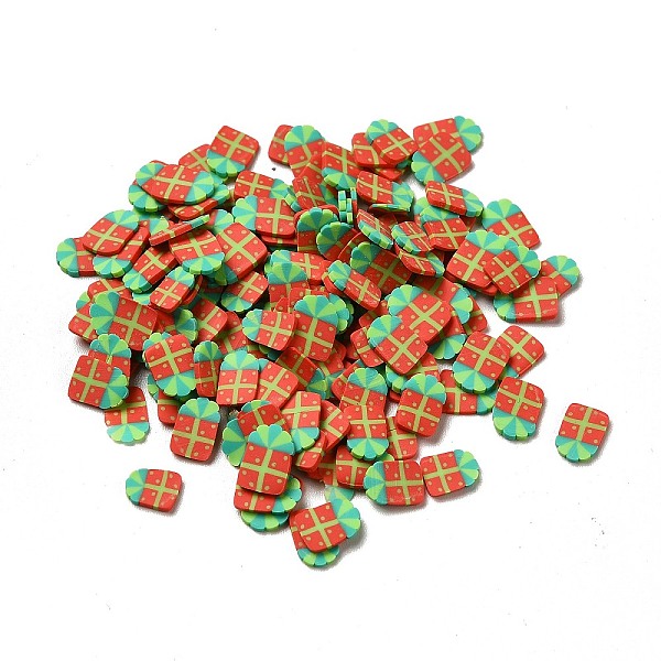 

PandaHall Christmas Theme Handmade Polymer Clay Beads, No Hole, Gift Box Pattern, 5~7x4~6x0.6mm, about 48000pcs/1000g Polymer Clay Others..., Red