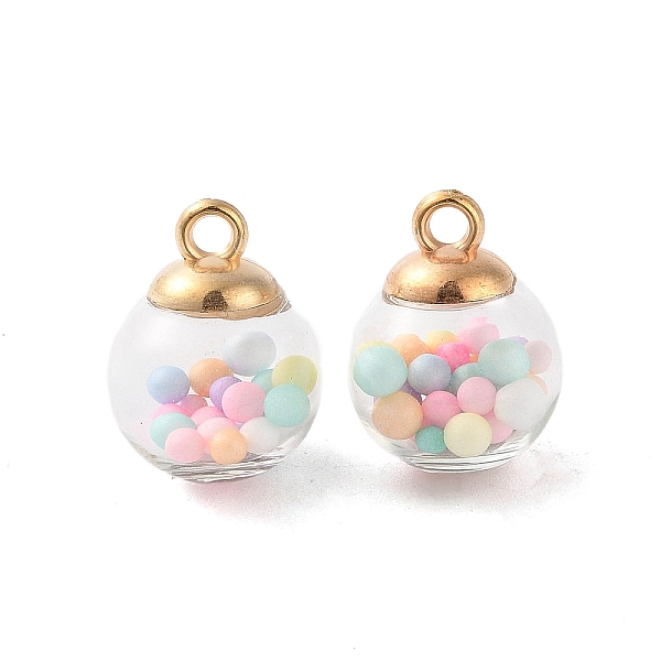 

PandaHall Glass Round Pendants, with Plastic Finding and Foam Glitter, Mixed Color, 21x16mm, Hole: 2.5mm Glass Round Multicolor