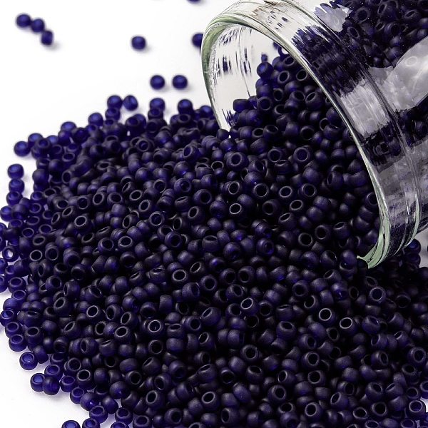 

PandaHall TOHO Round Seed Beads, Japanese Seed Beads, (8DF) Transparent Frost Cobalt, 15/0, 1.5mm, Hole: 0.7mm, about 3000pcs/10g Glass Blue