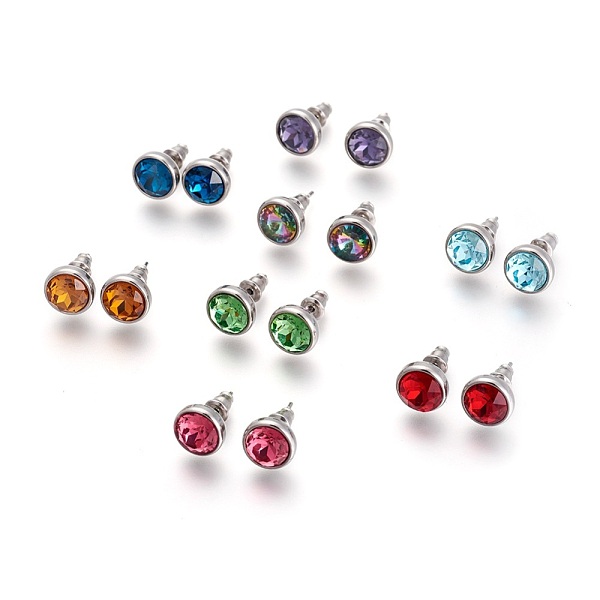 

PandaHall 304 Stainless Steel Stud Earrings, with Rhinestone, Flat Round, Mixed Color, 10x6mm, Pin: 0.9mm Rhinestone Multicolor
