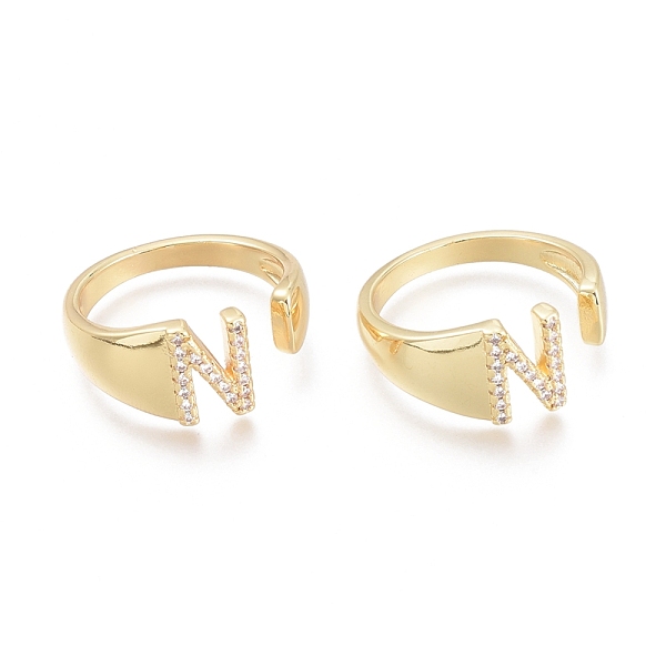 

PandaHall Brass Micro Pave Clear Cubic Zirconia Cuff Rings, Open Rings, Real 18K Gold Plated, Letter, Letter.N, US Size 6(16.5mm), N: 9x6mm...